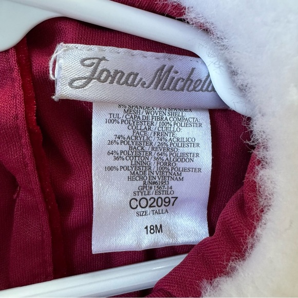Jona Michelle Red Christmas Dress Baby Girl 18M Velvet Short Sleeve Faux Fur - Picture 6 of 7